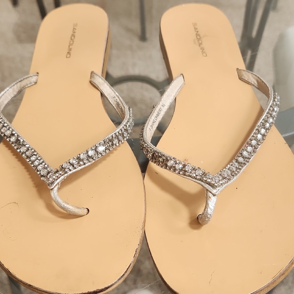 Bandolino Silver Tan Sandals with Rhinestone Embellishments